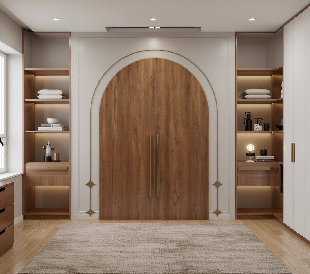 Brown wood laminate with textured finish and vertical grain direction.