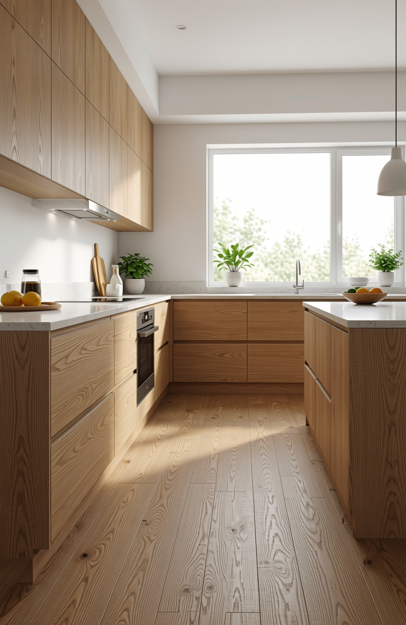 Brown wood laminate with diagonal grain and textured finish.