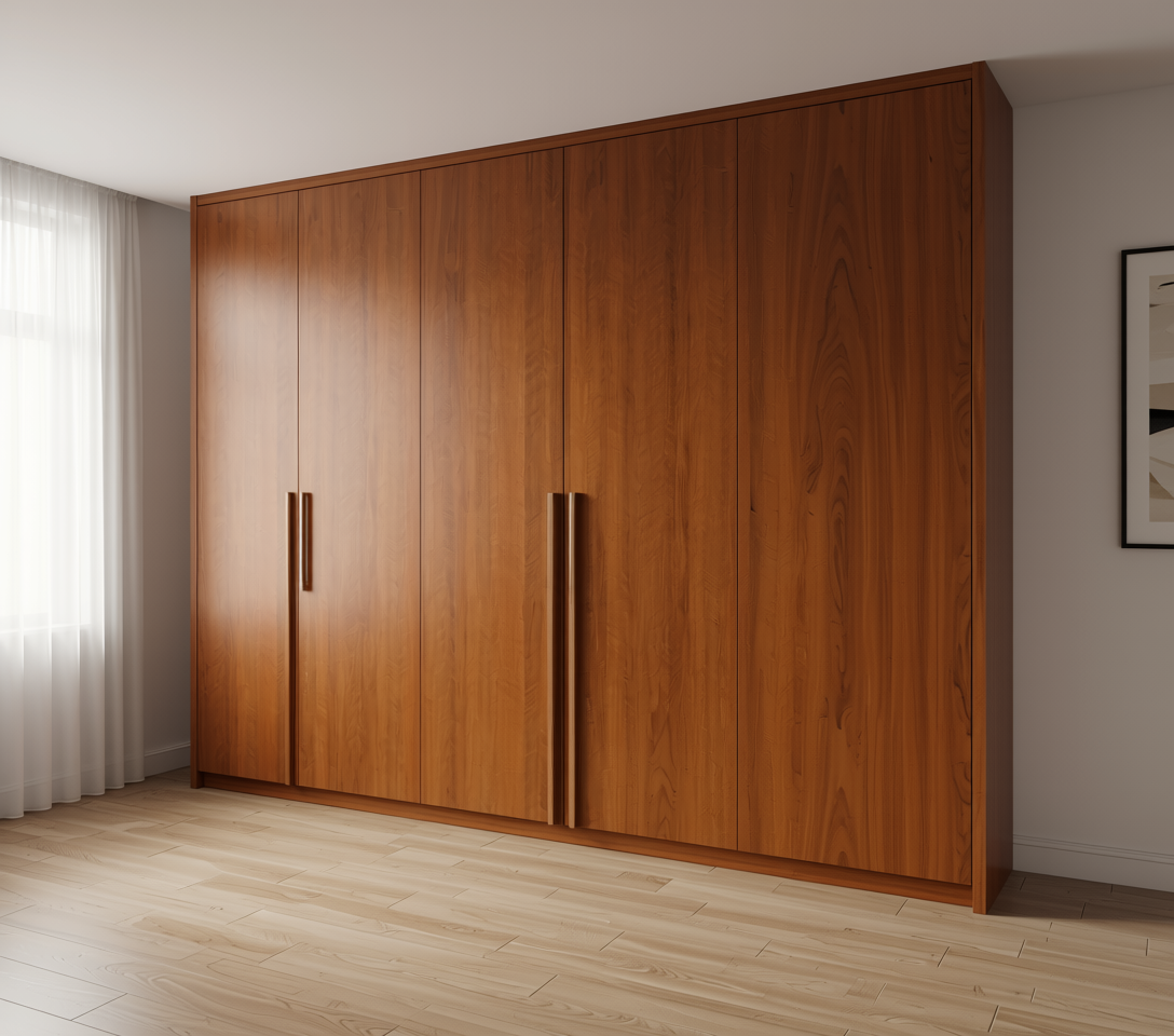 Brown laminate with wood grain texture and vertical pattern, featuring a rounded arch.