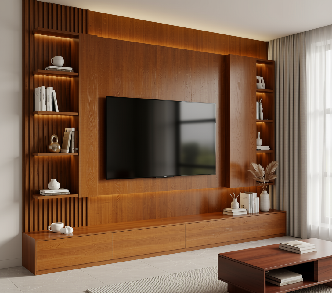 Brown laminate with wood grain texture and vertical pattern, featuring a rounded arch.