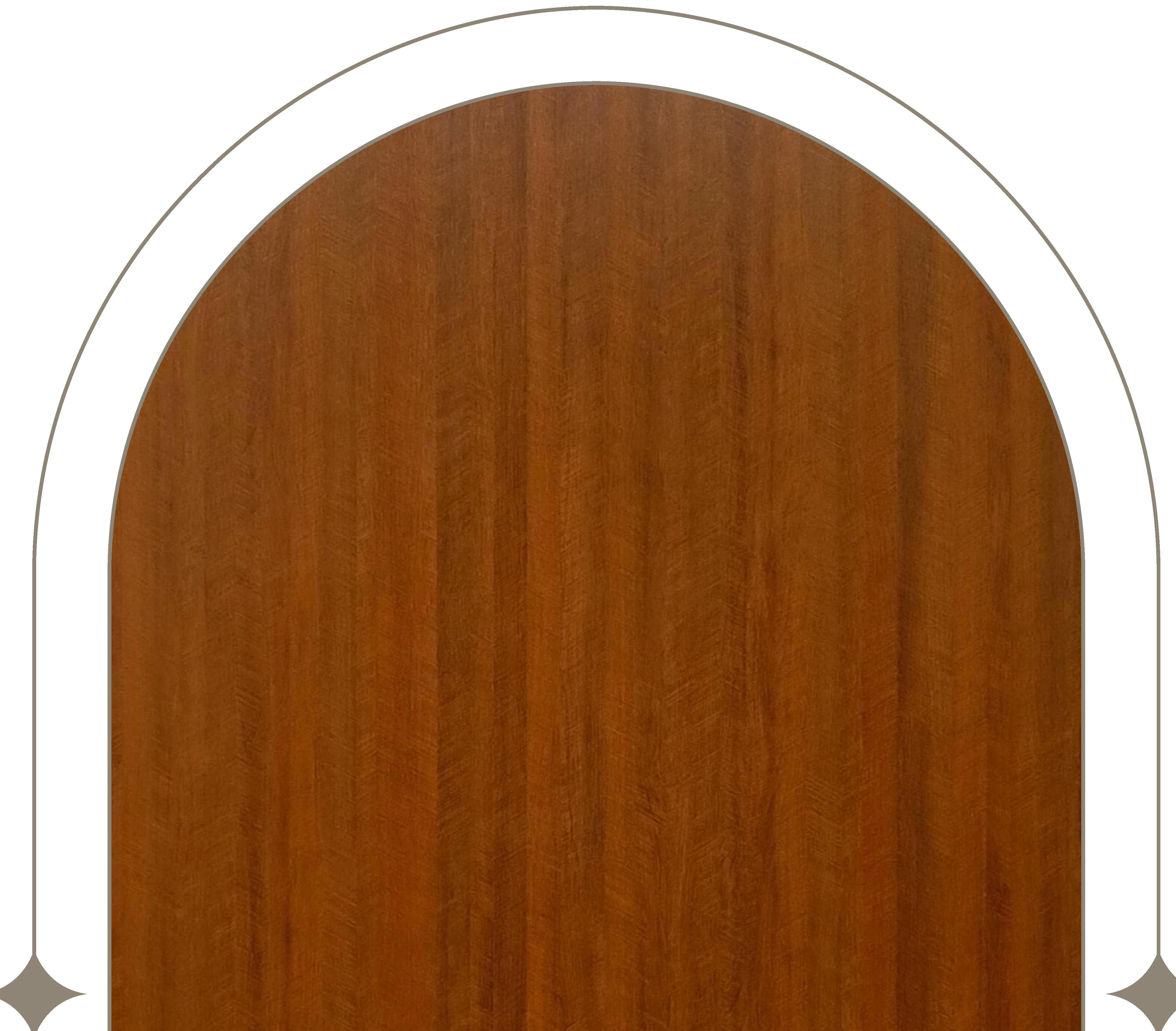 Brown laminate with textured wood grain pattern and arched white border.