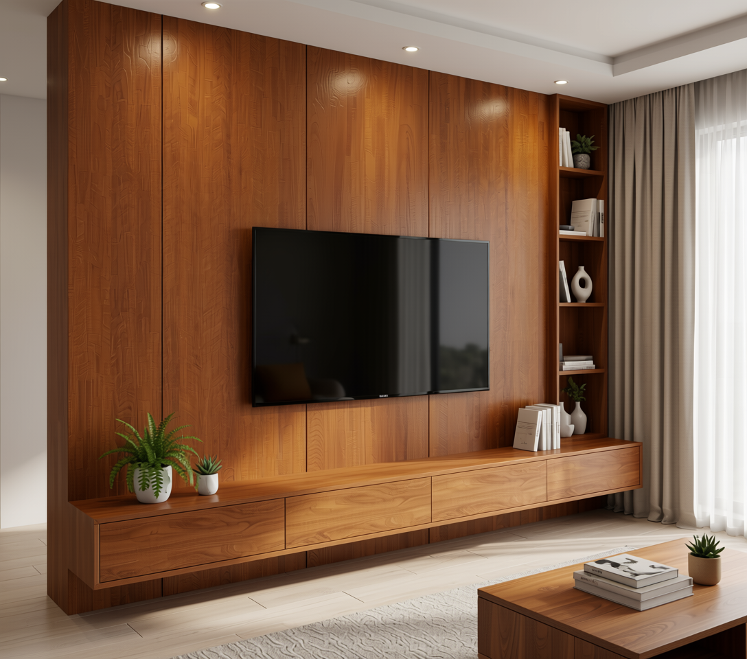 Brown laminate with textured wood grain pattern and arched white border.
