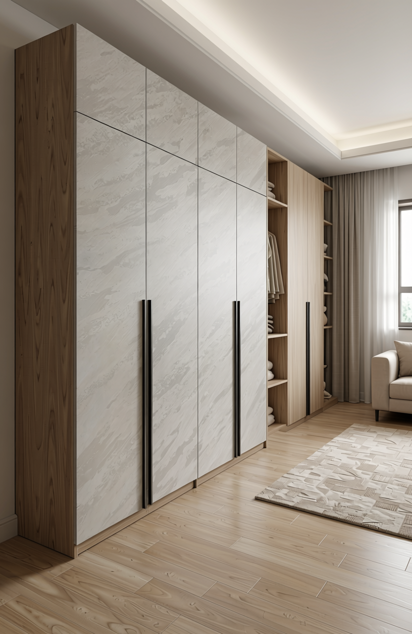 Grey marble laminate with diagonal streaks and matte finish.