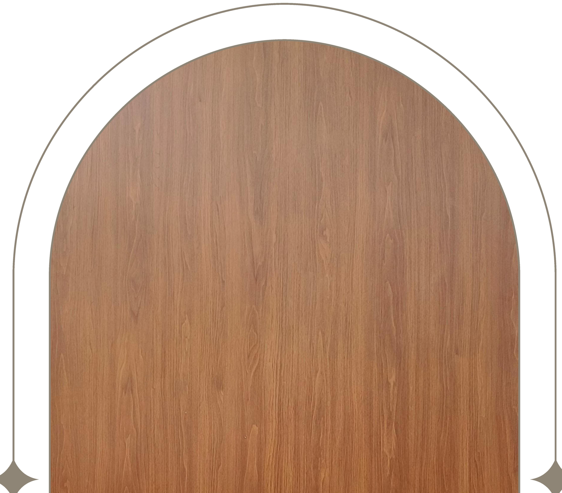 Brown wood laminate with textured finish and vertical grain pattern, featuring an arched top.