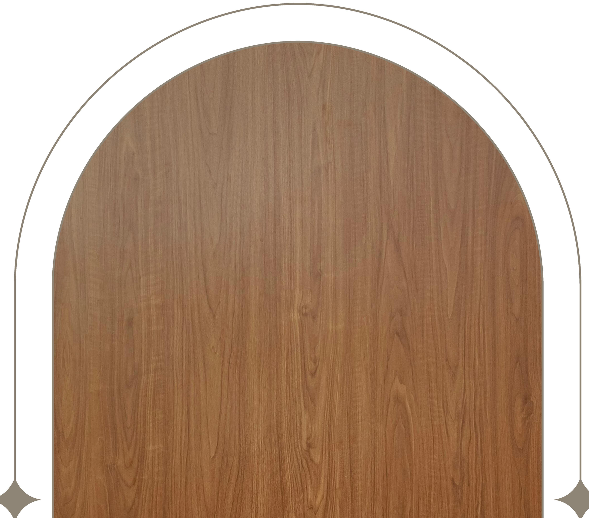 Brown wood laminate with vertical grain texture and arched white border.