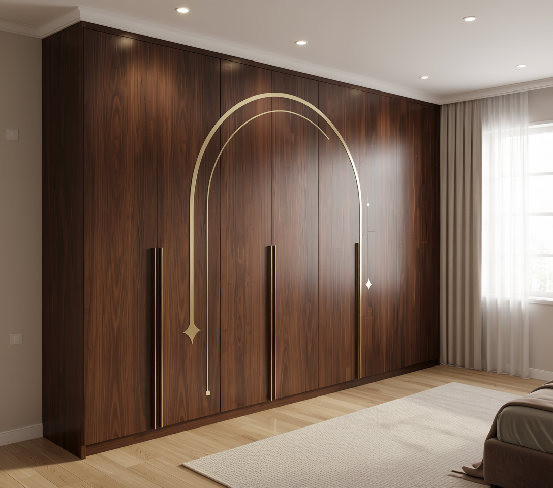 Brown wood laminate with vertical grain and textured finish.