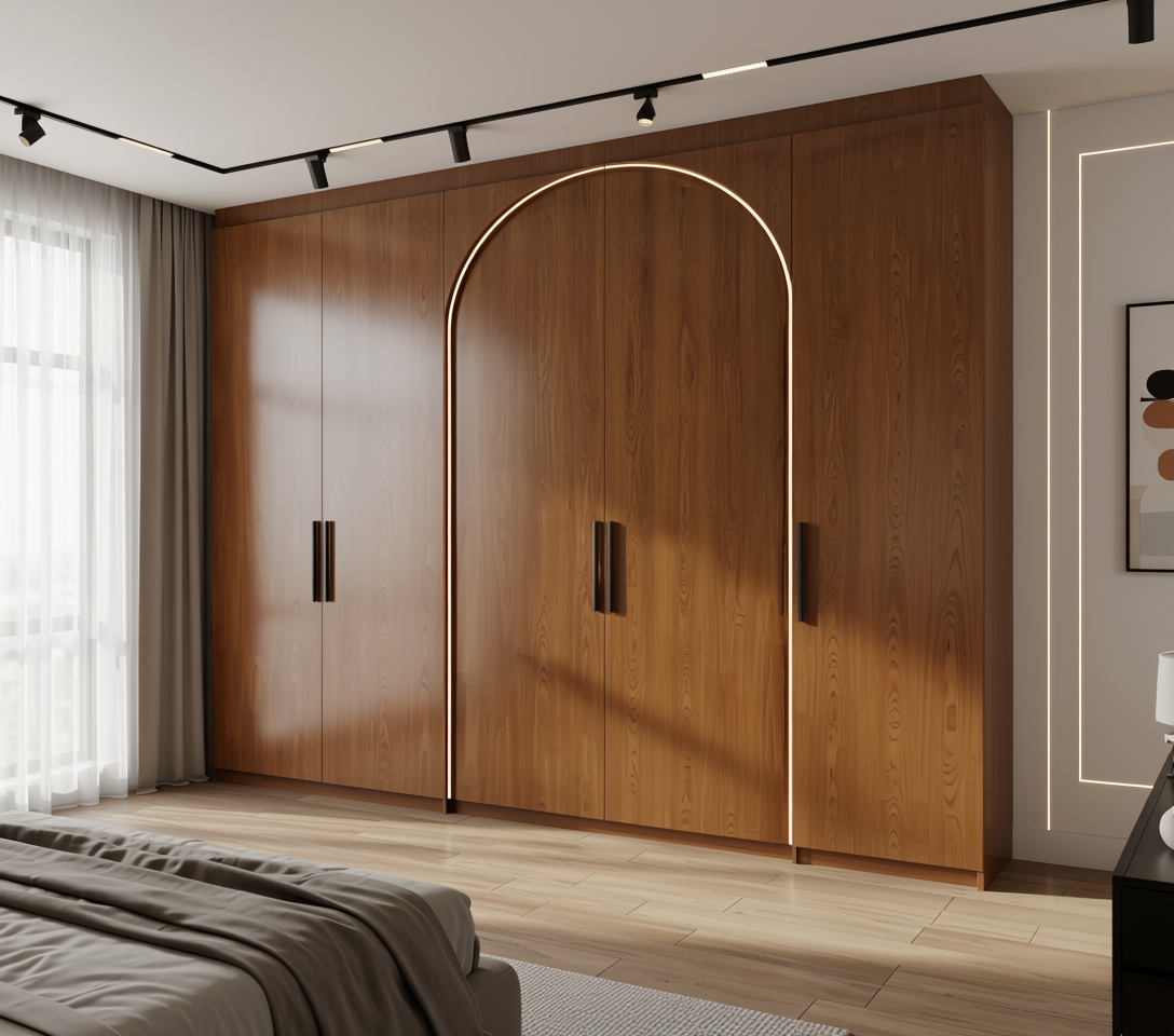 Brown wood laminate with textured finish and vertical grain pattern.