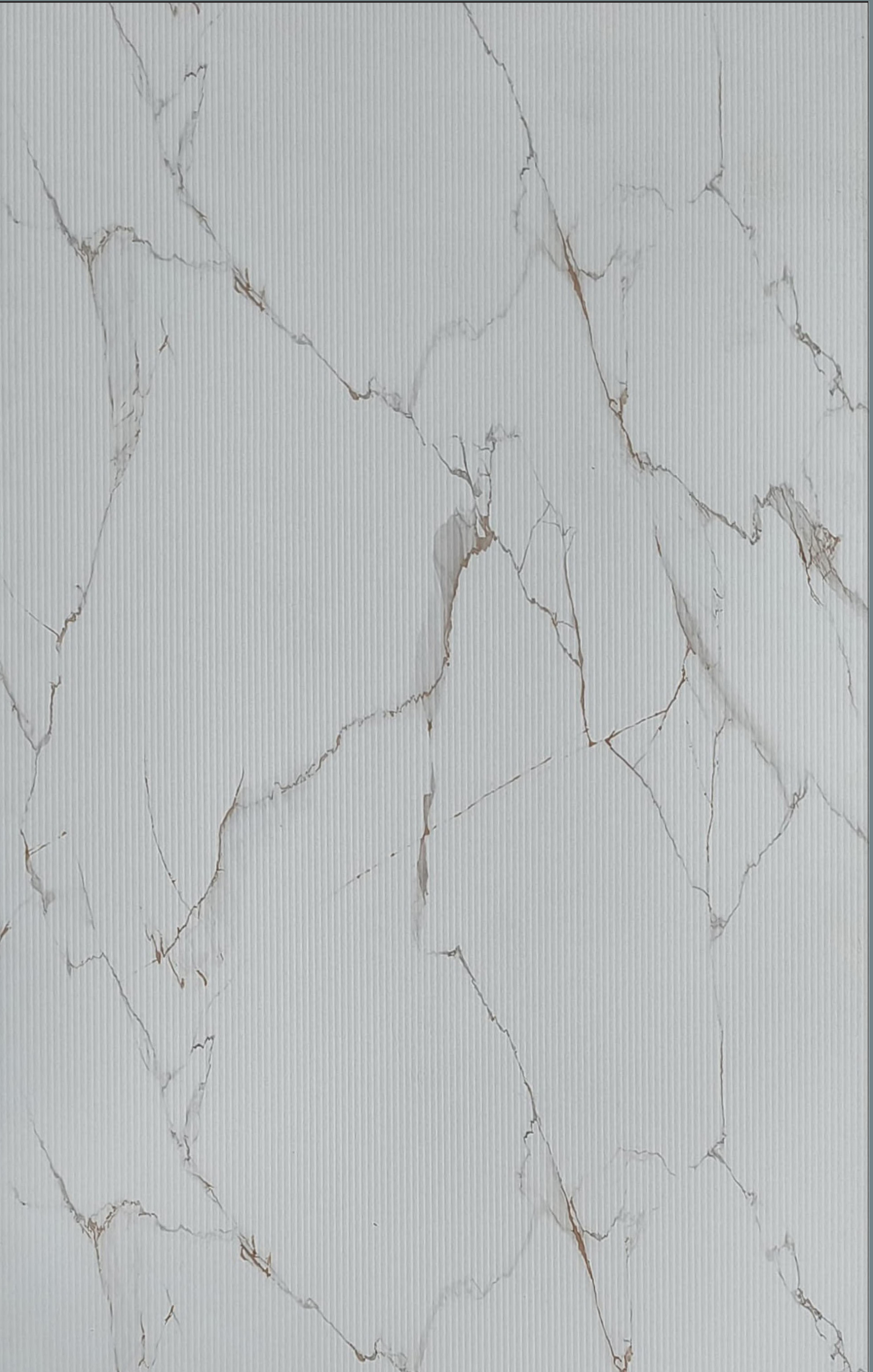 White marble laminate with gold veining and glossy finish.