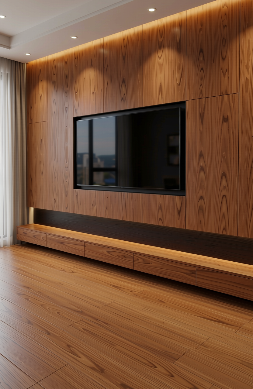 Brown laminate with diagonal wood grain pattern and glossy finish.