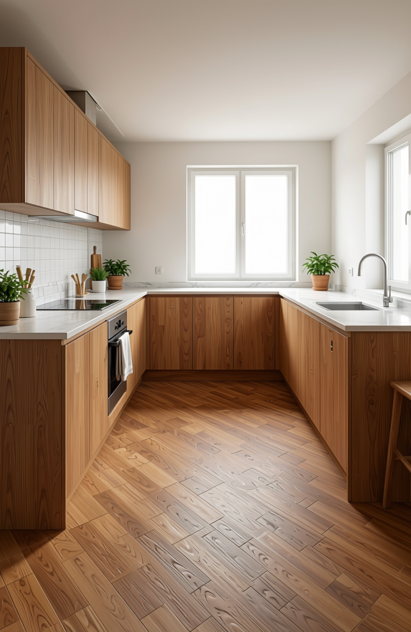 Brown laminate with diagonal wood grain texture and subtle sheen finish.