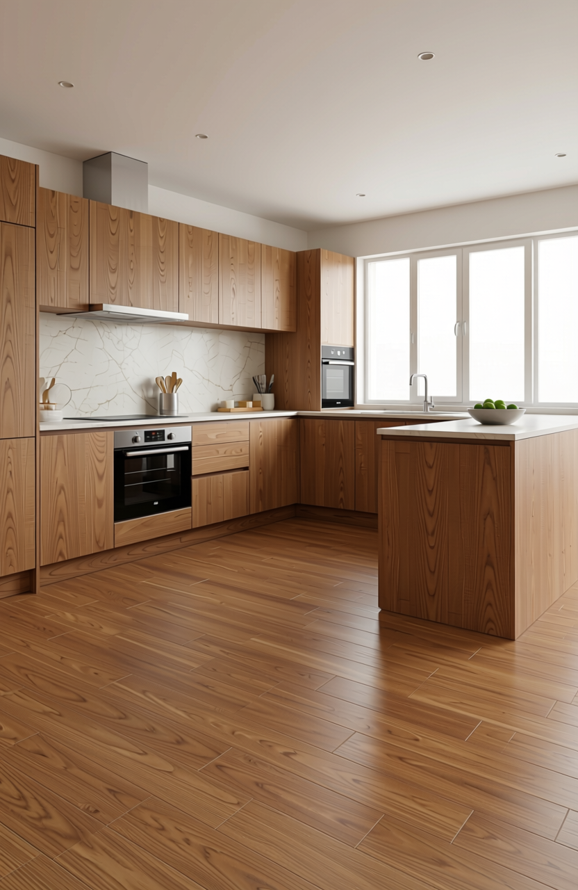 Brown laminate with diagonal wood grain texture and subtle sheen finish.
