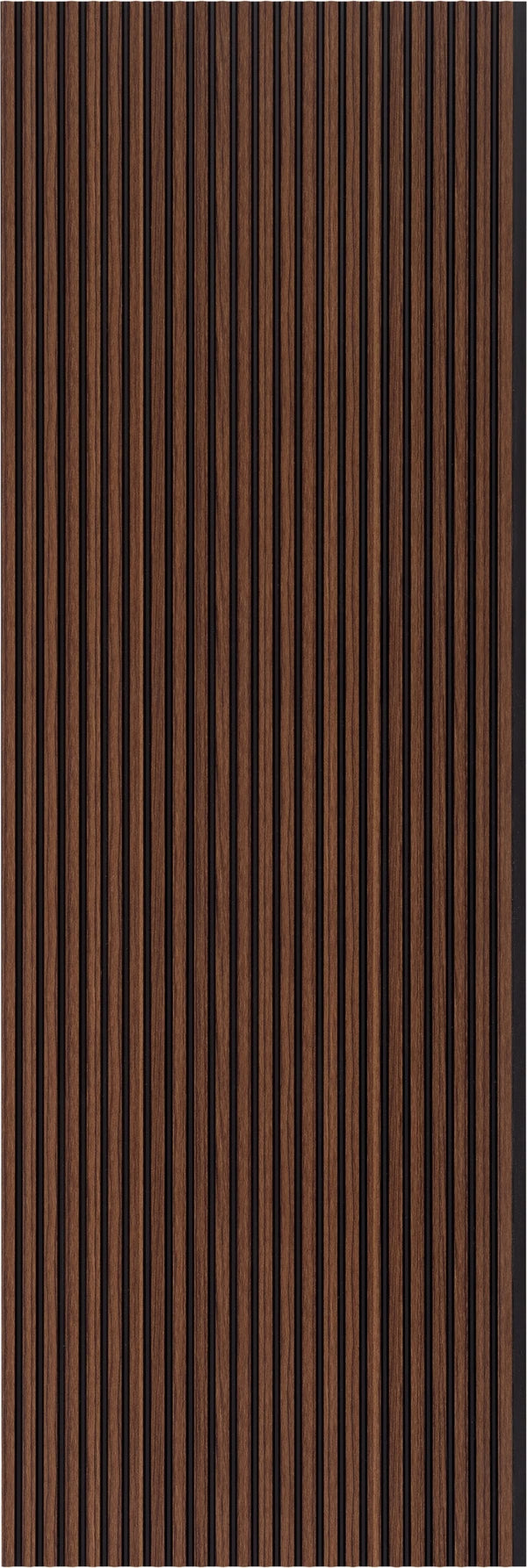 Brown fluted wall panel with matte finish and vertical wood grain texture.
