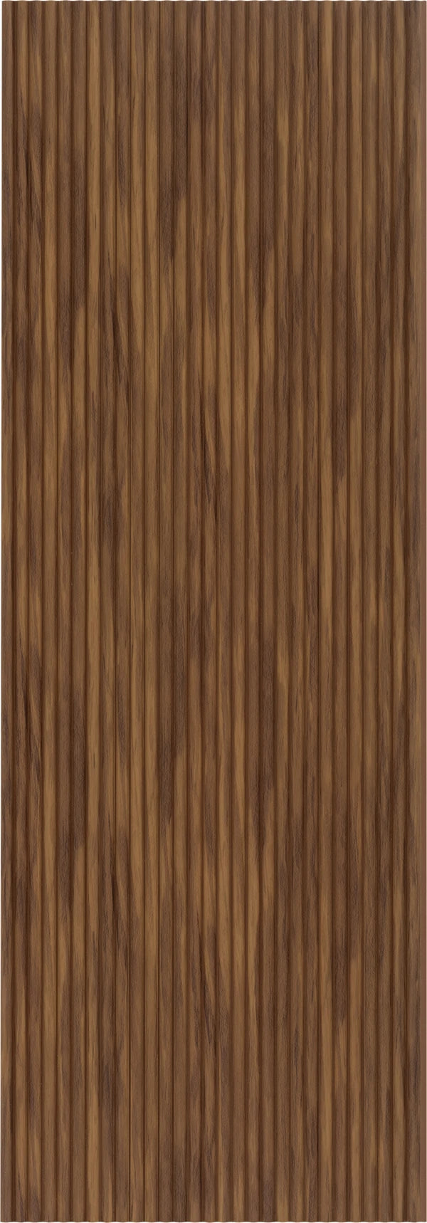 Brown fluted wall panel with matte finish and wood grain texture, featuring vertical ridges and subtle sheen variation.