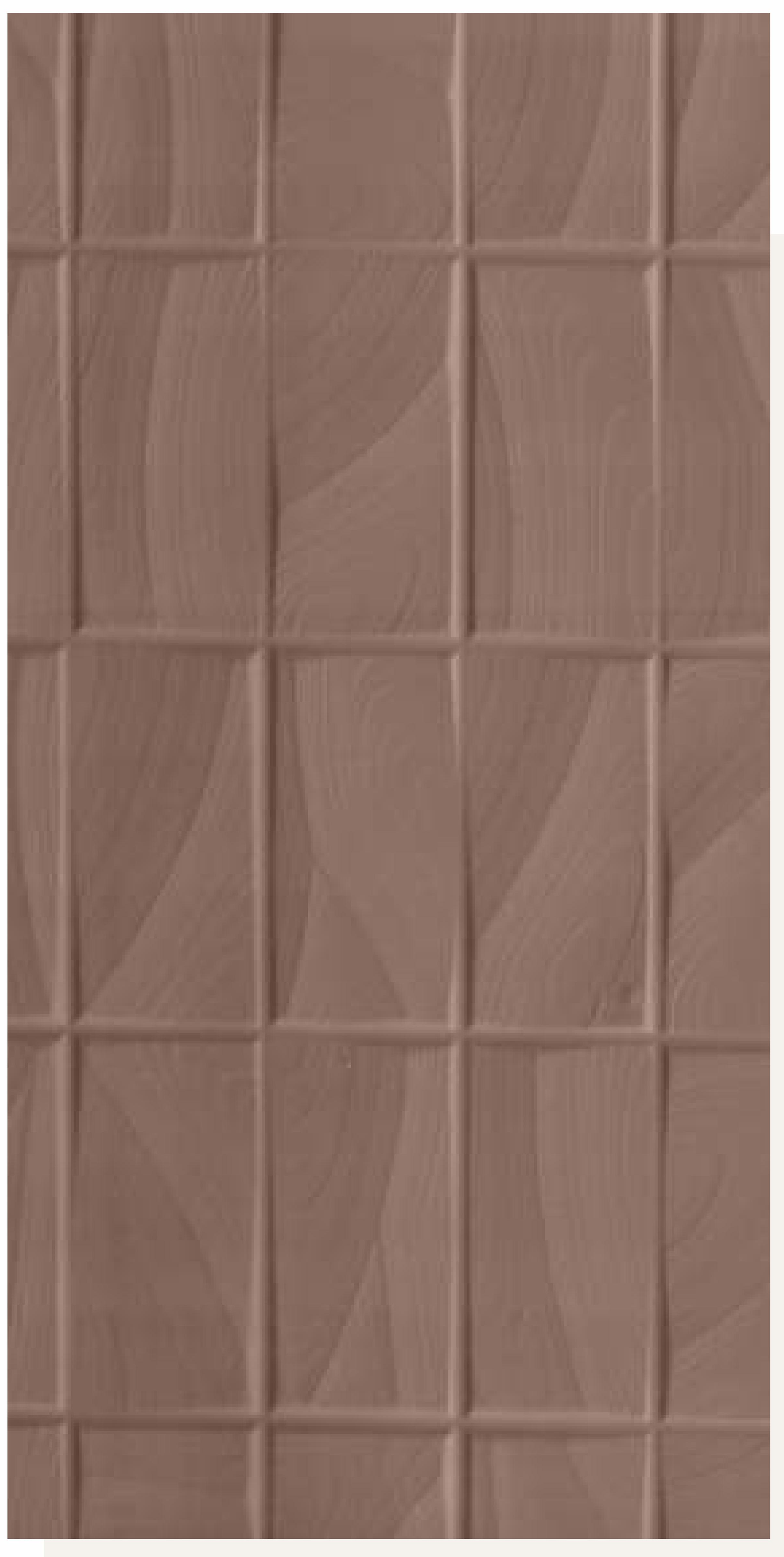 Brown matte laminate with wood grain pattern and square tile design.