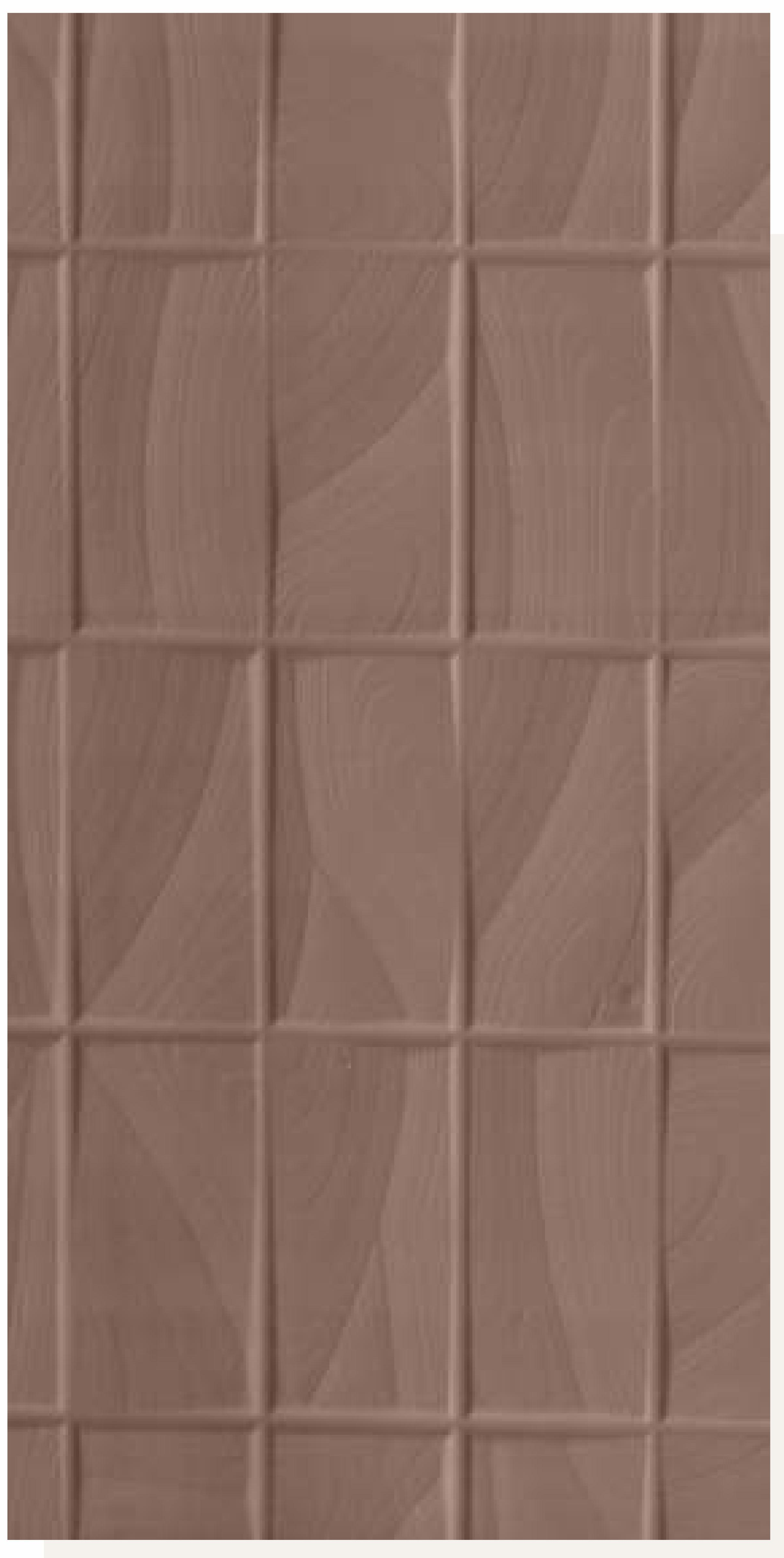 Brown matte laminate with wood grain pattern and square tile design.