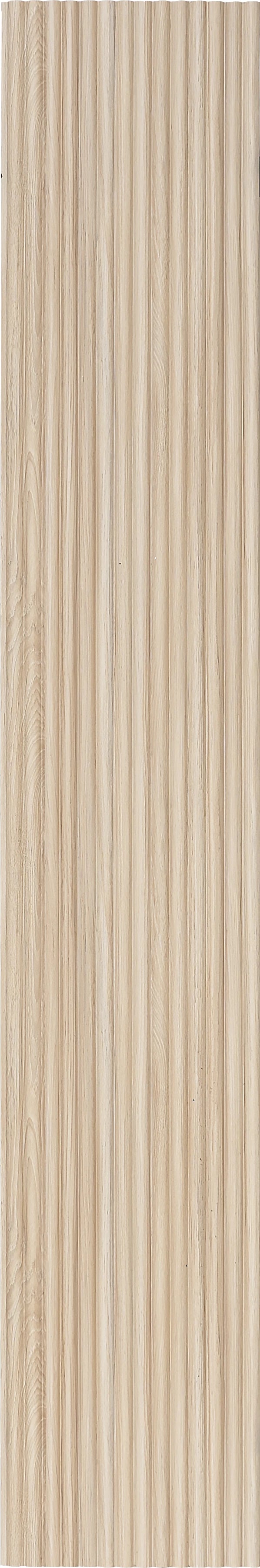Brown wood louver panel with matte finish, vertical slats, and wood grain texture visible in a uniform pattern.