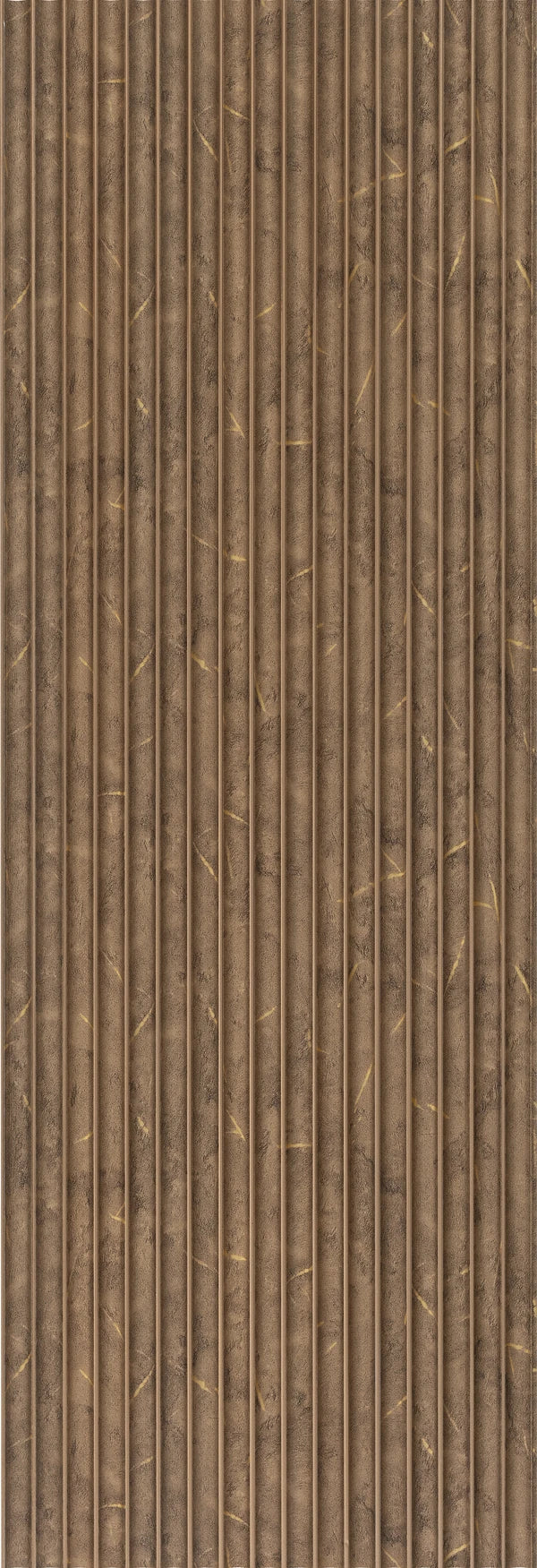 Brown fluted wall panel with matte finish and vertical ridges, featuring a textured surface with subtle gold accents.