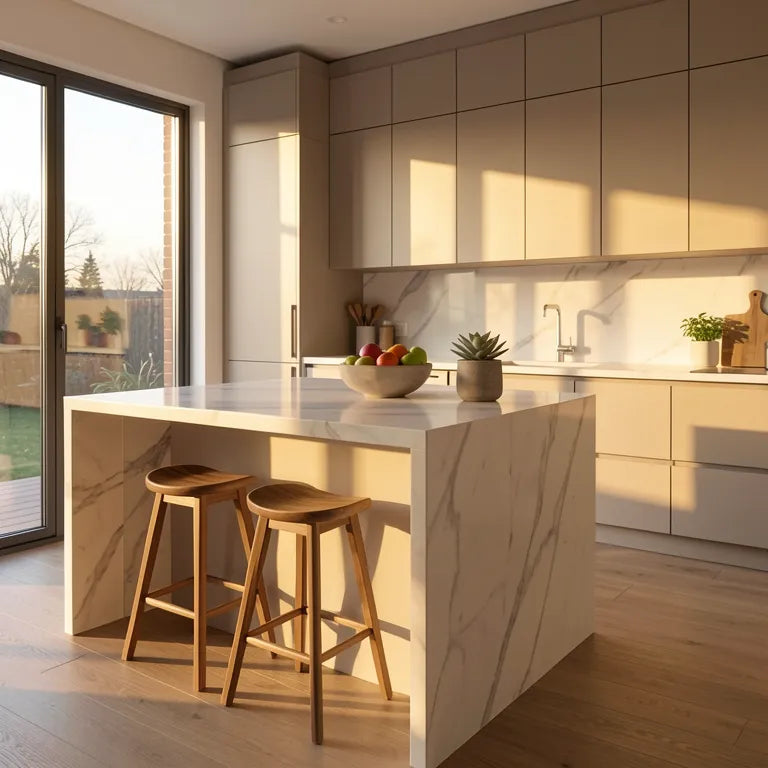 Beige matte laminate sheet with a solid color appearance and smooth finish.