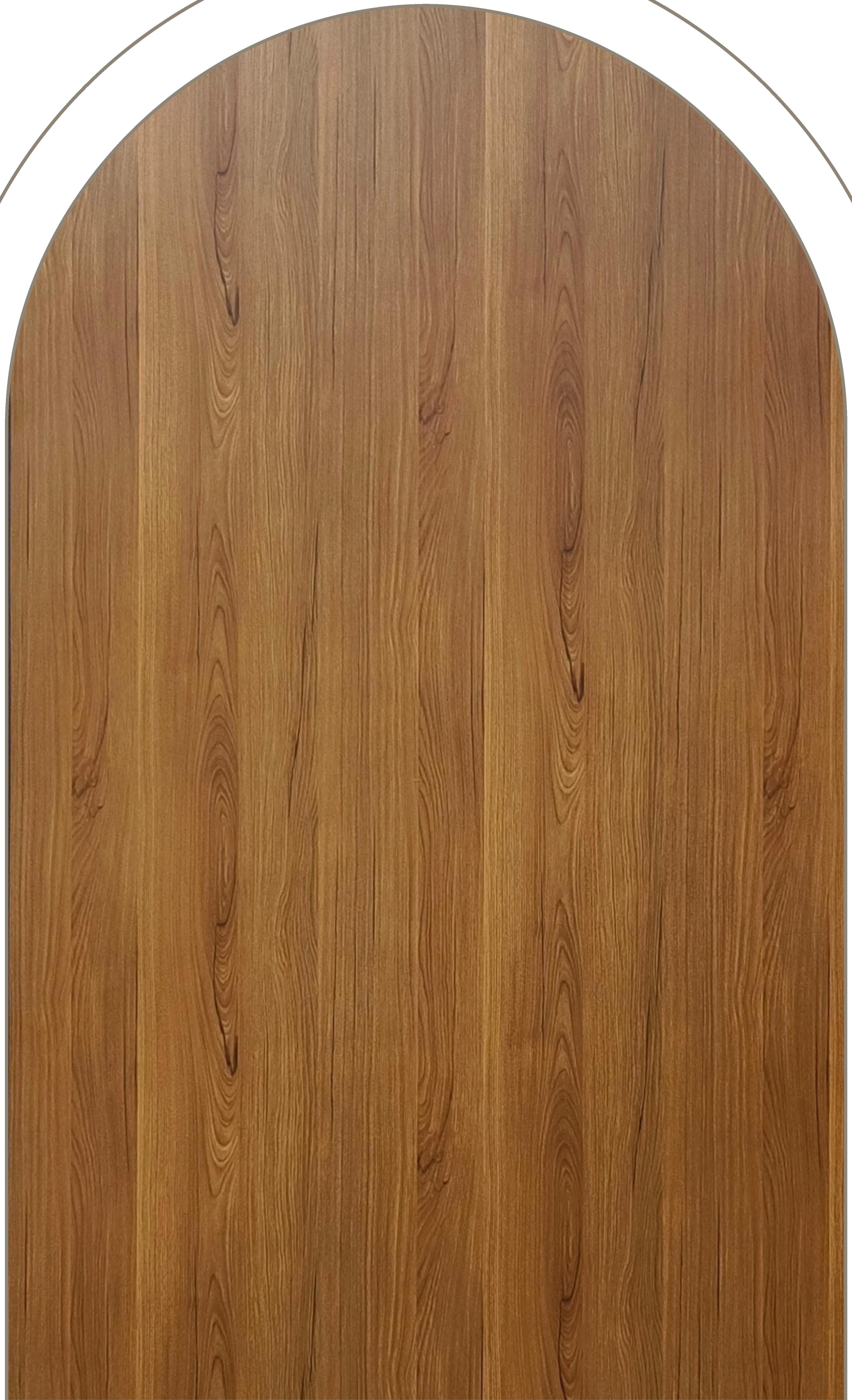 Brown laminate with wood grain texture and vertical pattern, featuring rounded top edge.