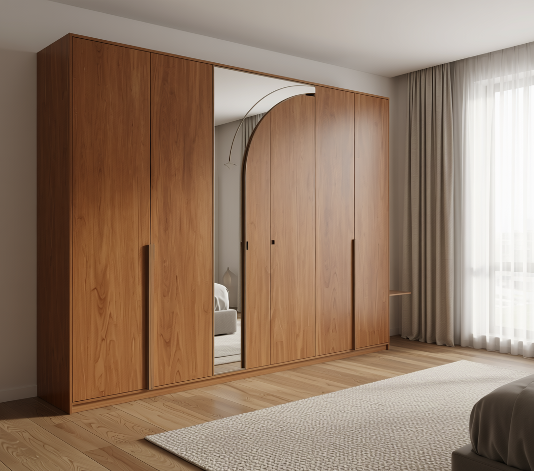 Brown wood laminate with textured finish and vertical grain direction.