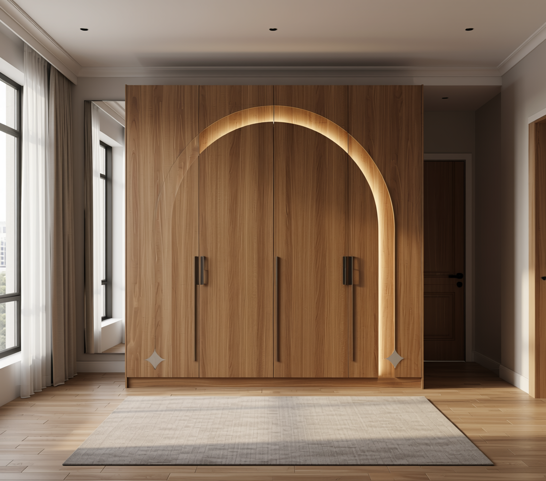 Brown wood laminate with textured finish and vertical grain direction.