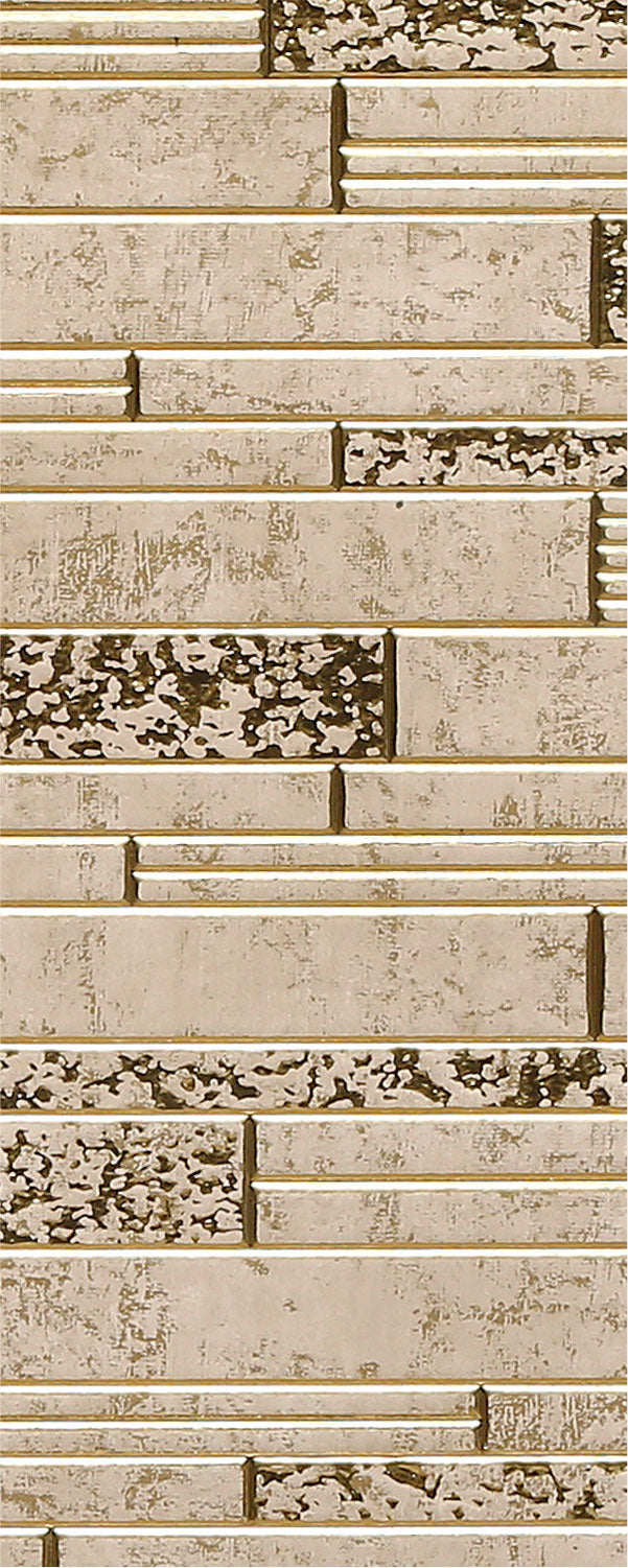 Beige textured louver panel with varied rectangular patterns and rough stone-like accents in a repeating design.