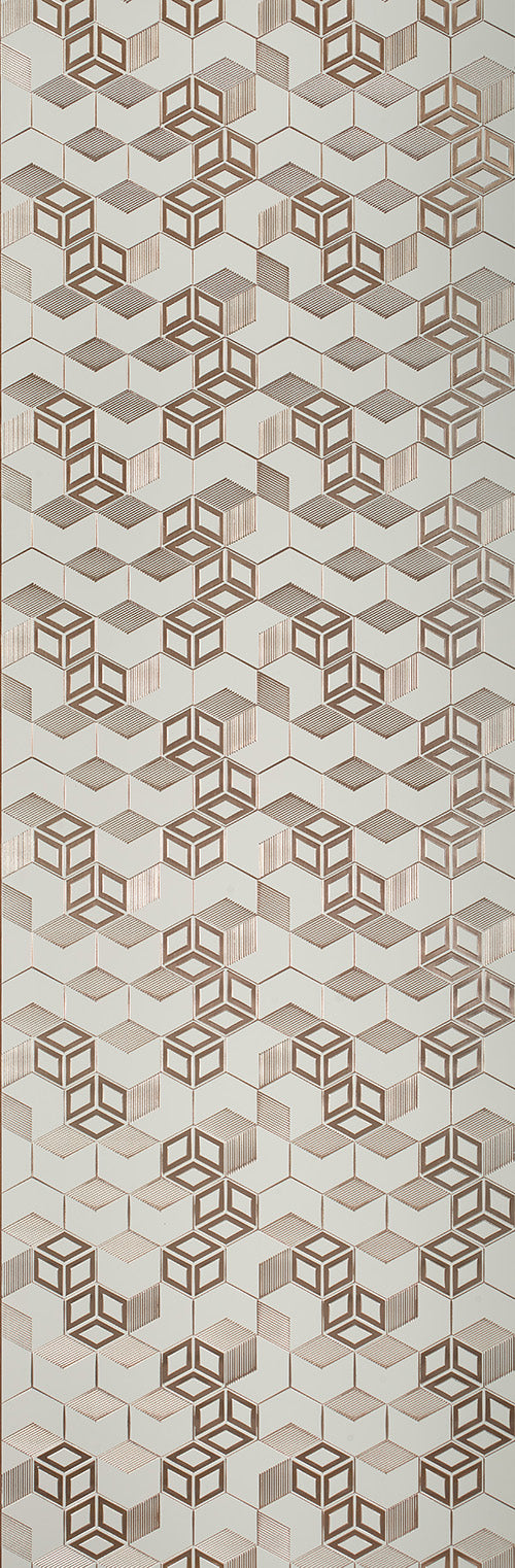 Beige and brown 3D cube patterned designer wall panel with textured finish and geometric design.