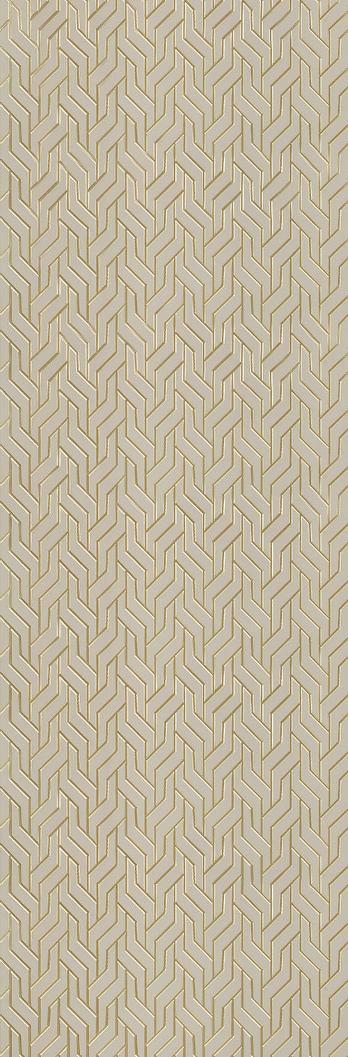 Beige textured louver wall panel with geometric pattern and embossed design, showcasing a textured finish and chevron motif.
