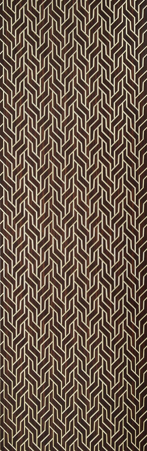 Brown louver wall panel with textured zig-zag pattern and geometric design in repeating sequence