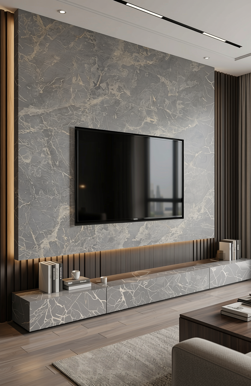 Grey marble laminate with white veining and matte finish.
