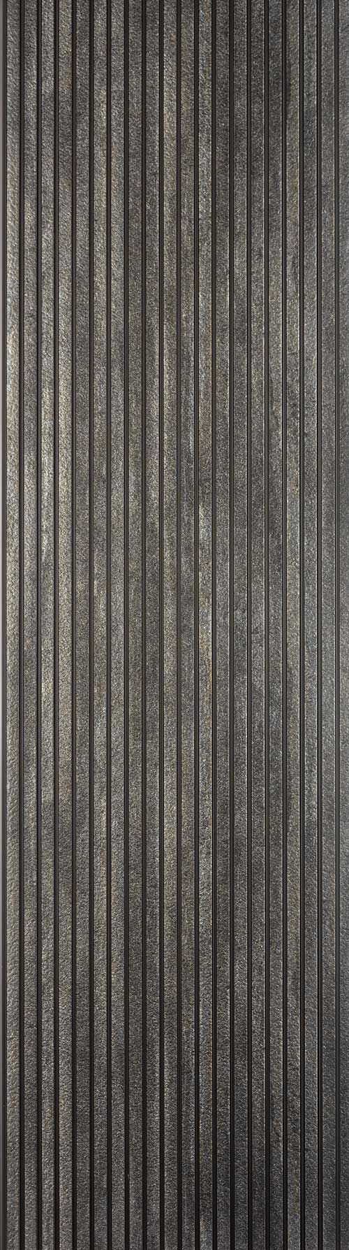 Grey fluted louver panel with matte finish and vertical ridges showing textured surface and subtle sheen variation
