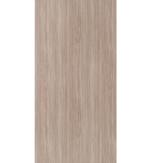 Beige wood grain decorative laminate with textured finish and vertical wood pattern on a plain white background