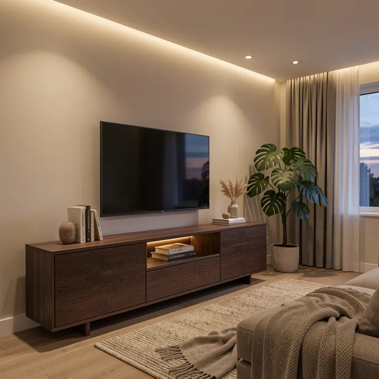 Brown laminate with textured, wood-grain pattern and vertical grain direction, matte finish.