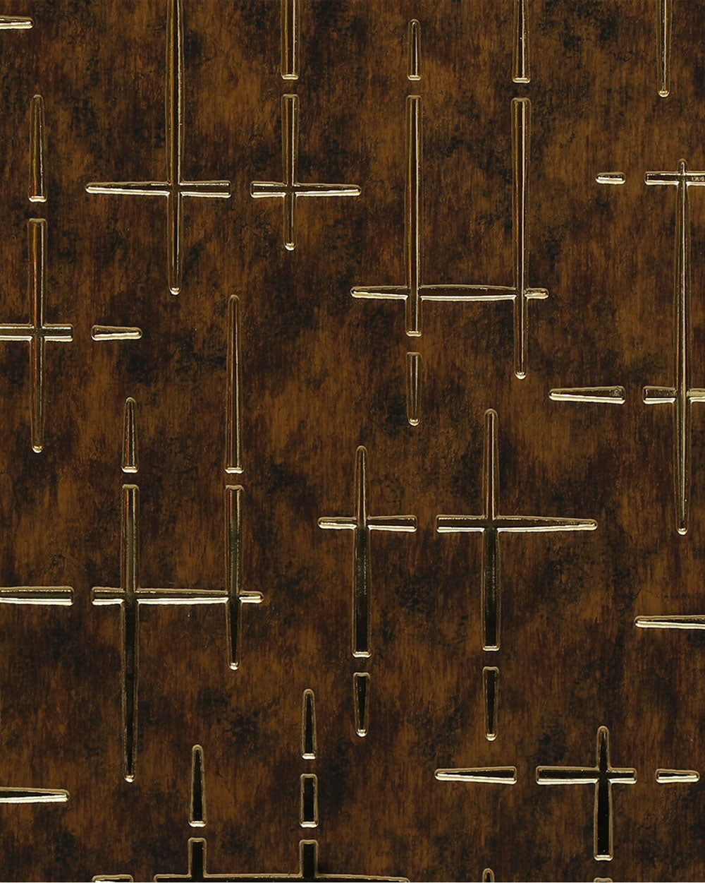 Brown textured designer wall panel with embossed cross pattern and gold accents, showing detailed texture and pattern design.