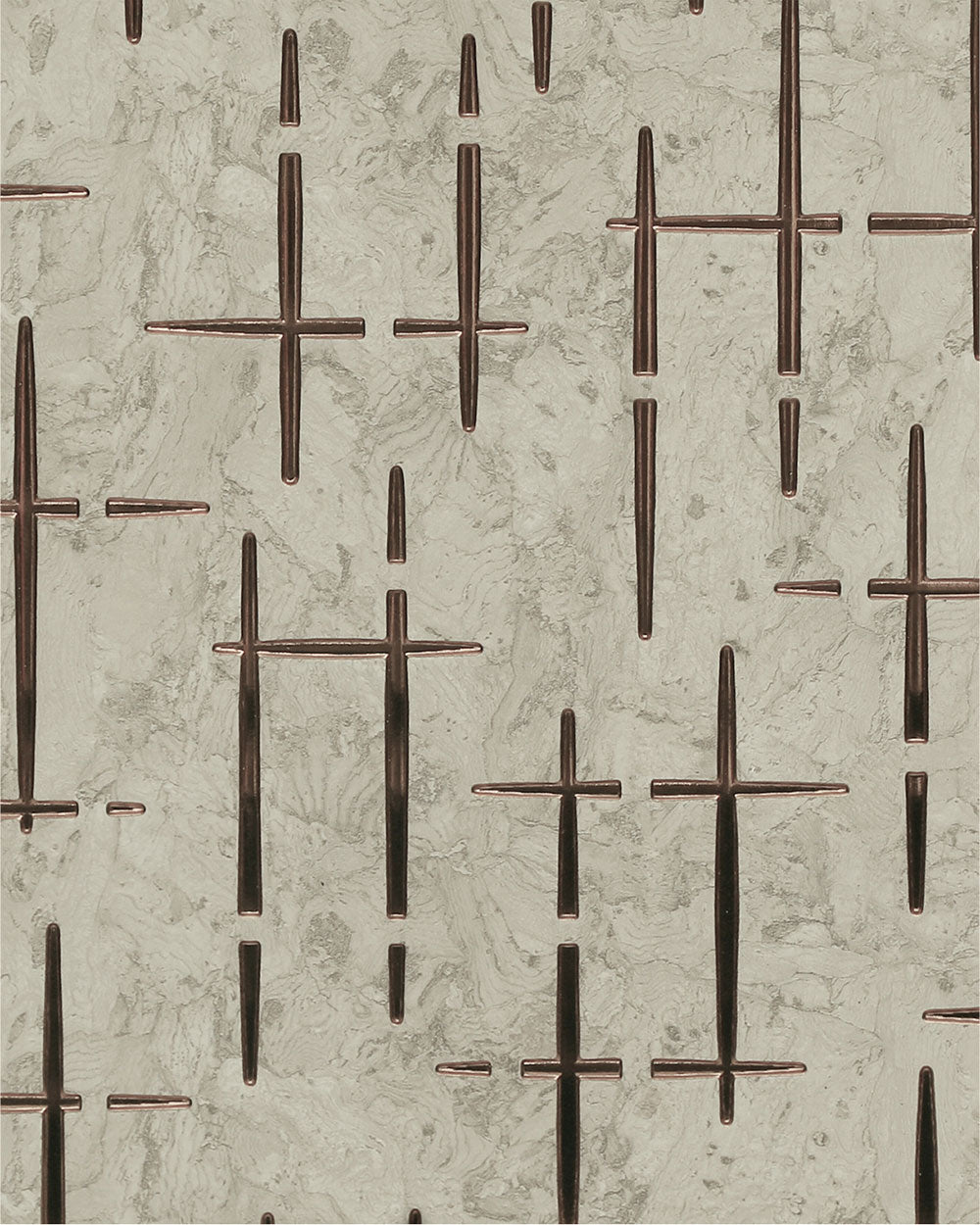 Beige textured designer wall panel with bronze cross pattern and marbled finish, showcasing louver design details.