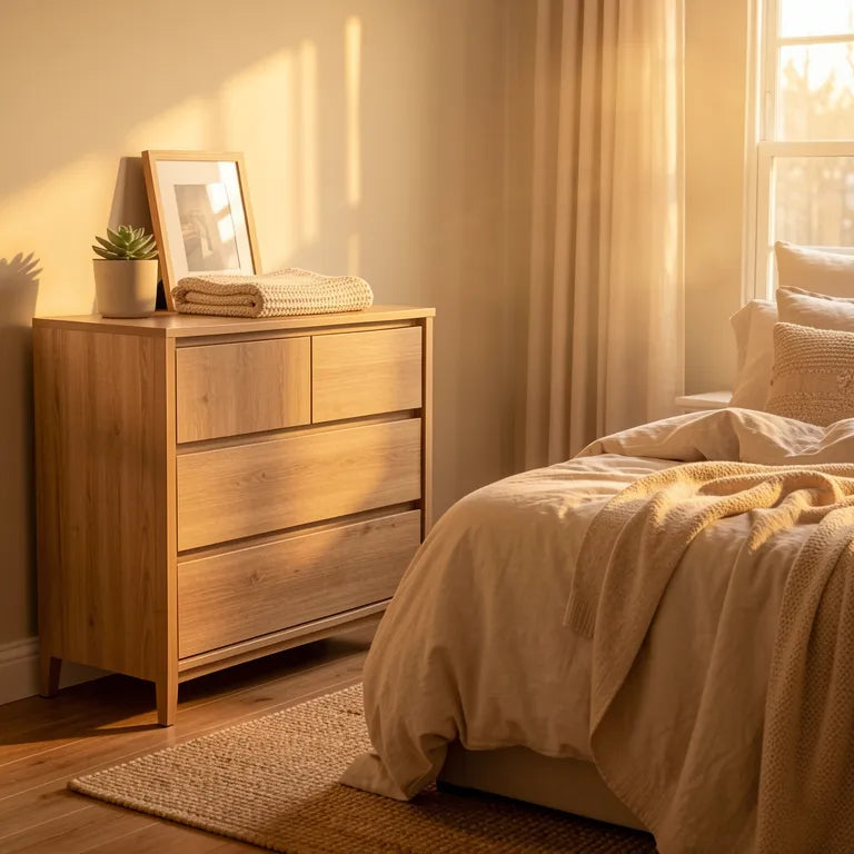 Brown laminate with vertical wood grain texture and subtle sheen.