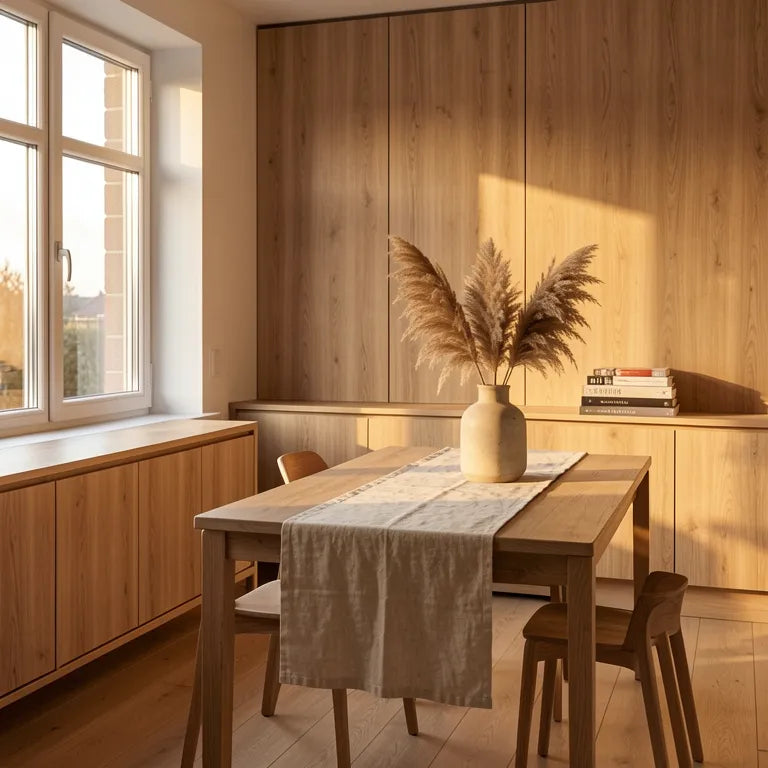 Brown laminate with vertical wood grain texture and subtle sheen.