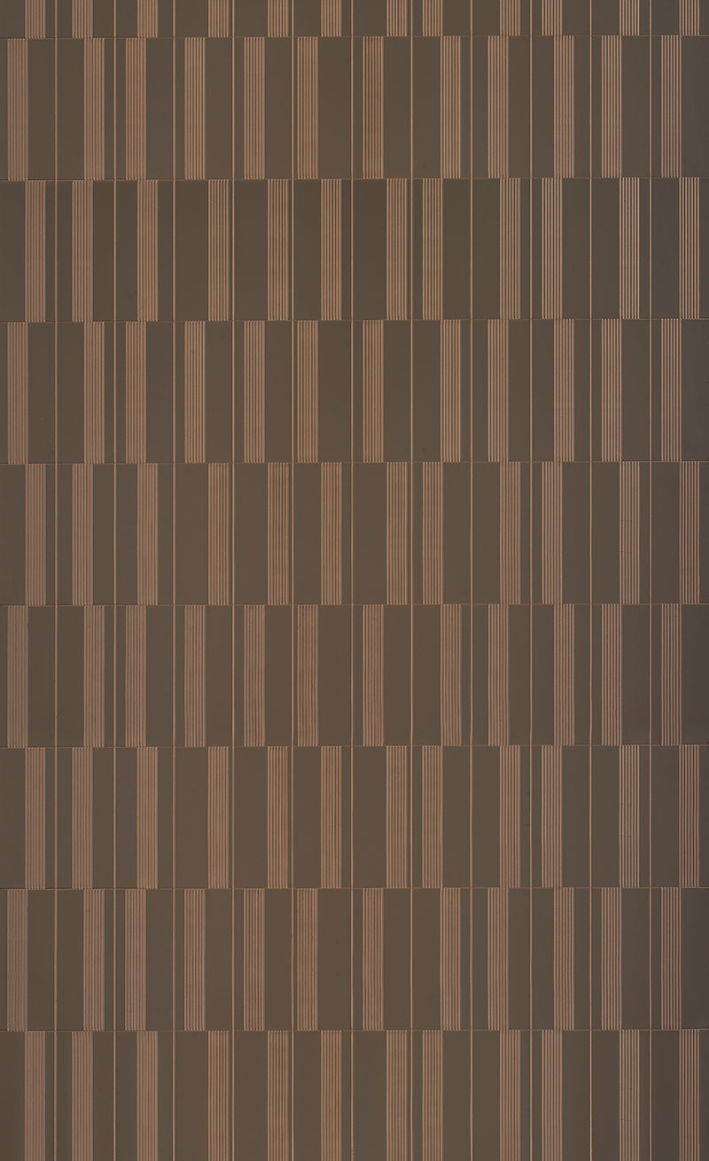 Brown fluted wall panel with textured finish and vertical ridges, arranged in a grid pattern, showcasing a decorative louver