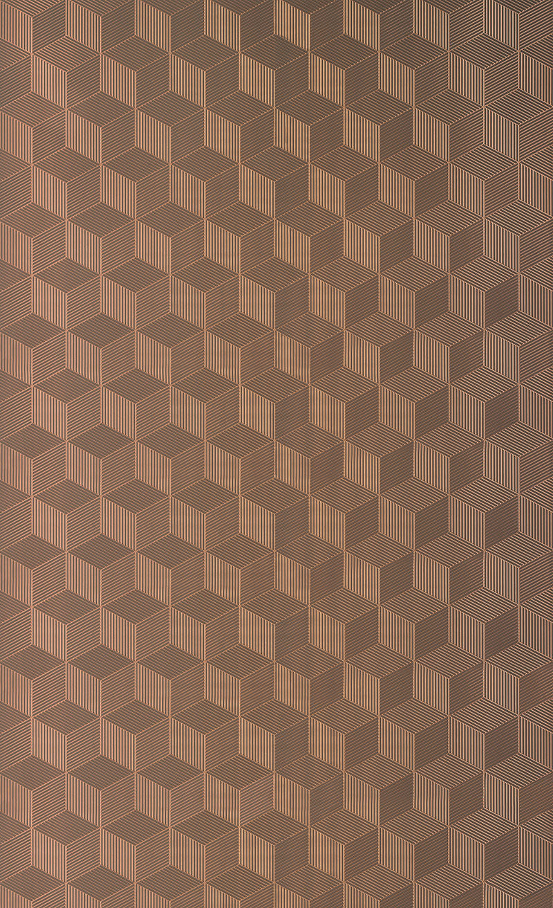 Brown wood louver panel with textured finish and striped pattern on 3D cubes design.