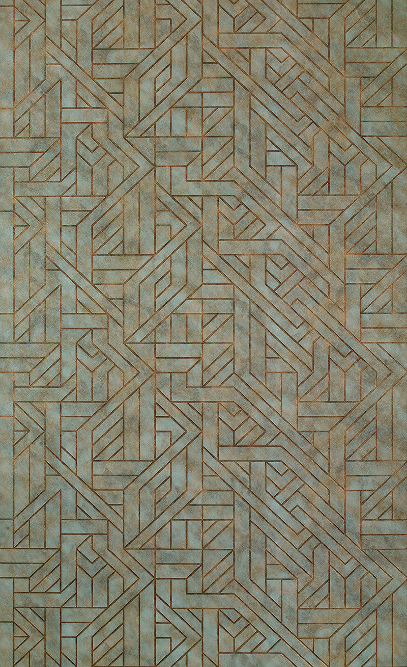 Grey wood louver panel with geometric pattern and textured finish.