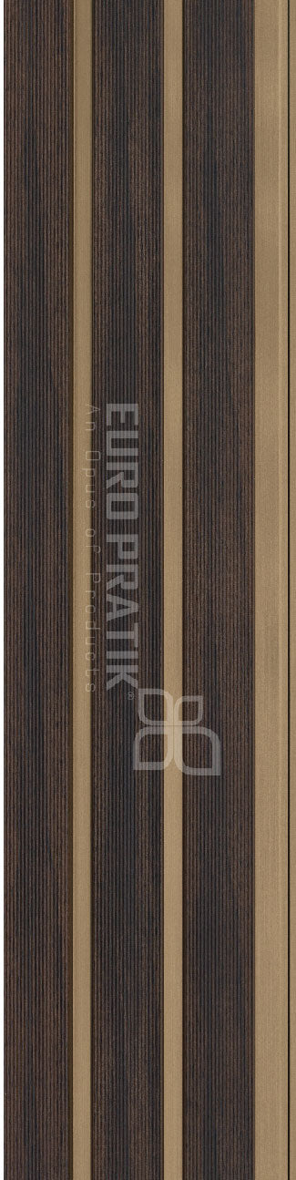 Brown textured wood louver panel with vertical stripes and wood grain visible in a repeating pattern design.