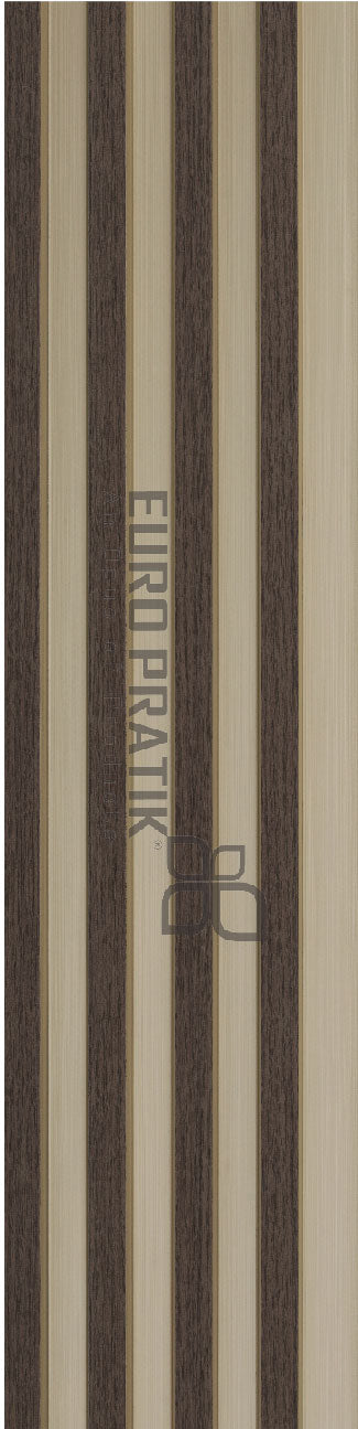 Beige and brown wood grain louvers with textured finish and visible wood pattern, featuring Euro Pratik branding.