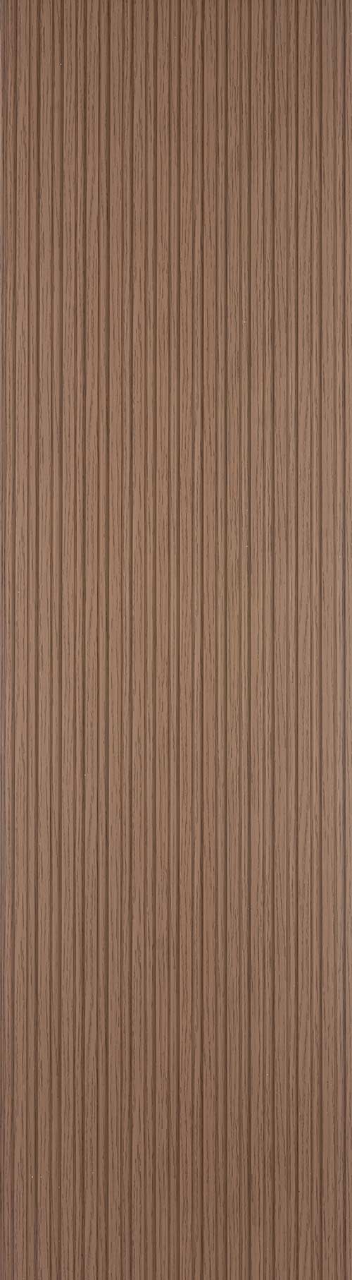 Brown fluted wall panel with matte finish and vertical grooves showing wood grain texture