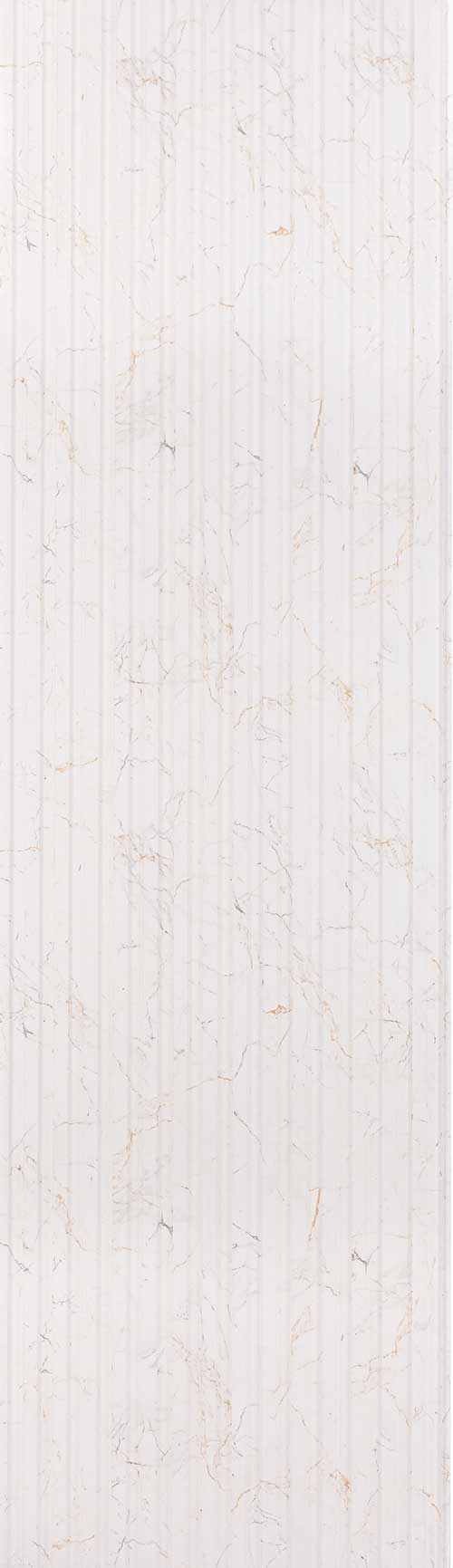 White marble louver panel with gold veining and vertical ridges, matte finish, showing stone texture and pattern details.