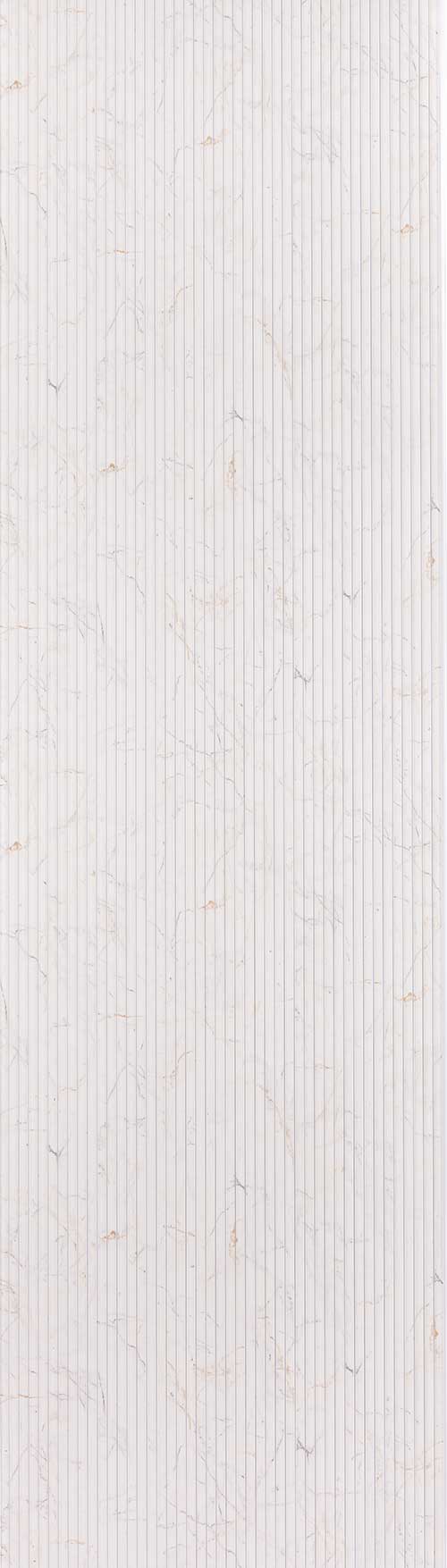White marble louver panel with vertical slats and subtle veining, matte finish, textured surface.