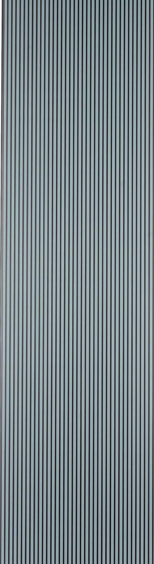 Grey fluted wall panel with matte finish and vertical grooves, showing a striped pattern with uniform texture and subtle