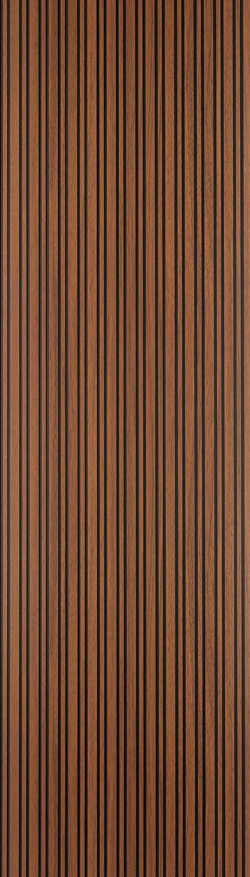 Brown fluted louver panel with matte finish and vertical wood grain texture.