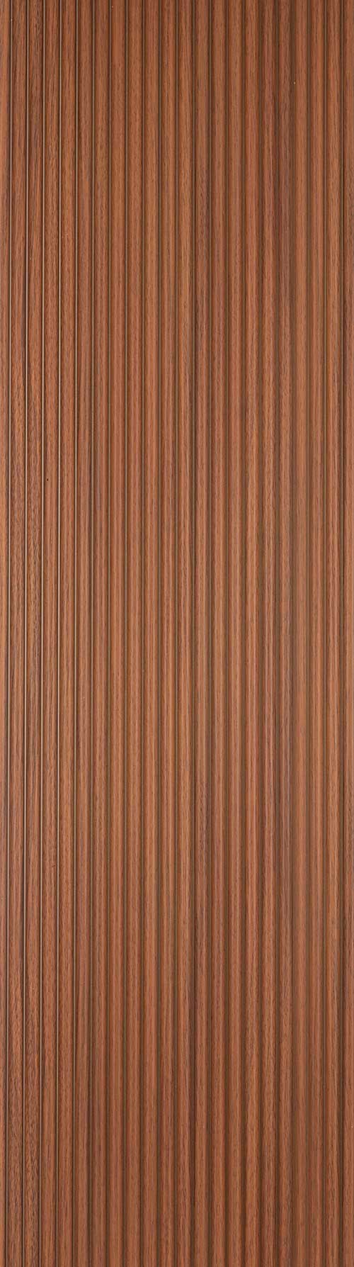 Brown fluted wall panel with matte finish and vertical wood grain texture.