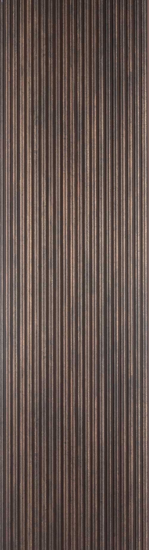 Brown fluted wall panel with matte finish and vertical ridges showing subtle texture and varied brown tones.