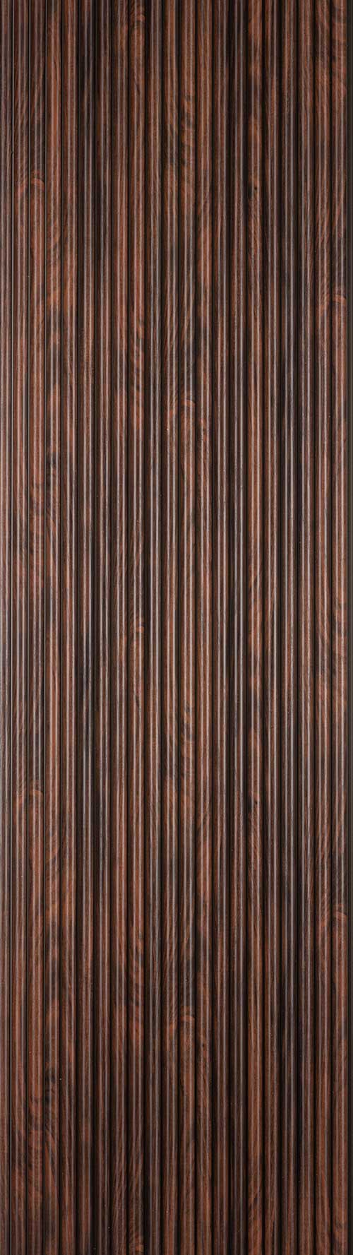 Brown fluted louver panel with matte finish and vertical ridges, showcasing a textured surface and dark brown color